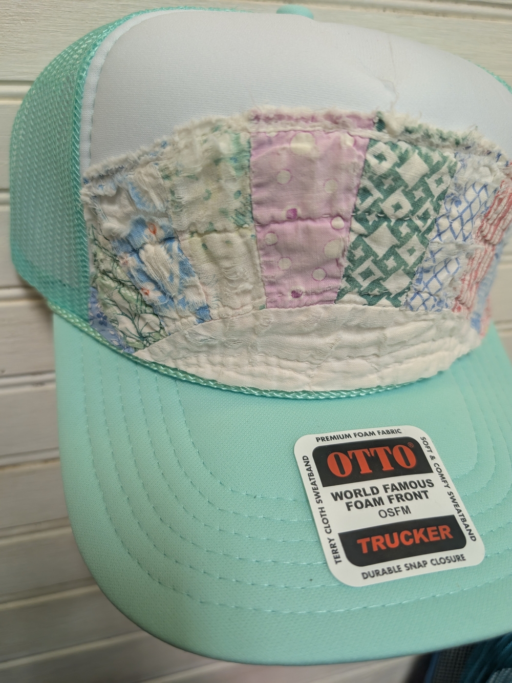 Cottagecore Mint Patchwork Quilt Trucker Hat Vintage